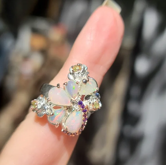 Opal 11k amethyst 3k & Peridot sterling ring sz6 - Picture 8 of 9